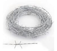 Fil de Fer Barbelé Galvanisé - Rouleau de Clôture Anti-Intrusion 4 Points - Résistant à la Rouille et Intempéries - pour Jardin, Ferme, Sécurité Extérieure,1.6mm,10m(32.8ft)