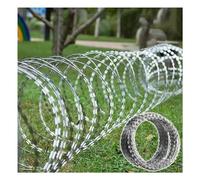 Fil de fer barbelé ruban rasoir d'acier inoxydable | Barrière de sécurité argentée de plusieurs longueurs (10 à 100 mètres) : clôture de propriété(Silver-45cm/Double Spiral,70m)