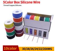 Fil de silicone en cuivre étamé, 5 couleurs, fil électrique souple pour bricolage, kit de câblage flexible, 20/22/24/26/28/30AWG Boxed 12