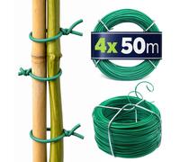 Fil métallique pour plantes KADAX 200 m (4 x 50 m), fil de jardinage avec âme en acier et gaine en PVC, fil de ligature vert pour plantes, fil métallique résistant aux intempéries, couleur verte