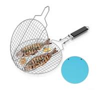 Filet de gril rond pliable en acier inoxydable avec poignée amovible pour barbecue, légumes, poissons, crevettes, cuisine en plein air