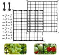 Filet de jardin pour plantes grimpantes, lot de 2. Filet élastique avec 24 crochets pour légumes, fruits et fleurs. Noir. 120 x 120 cm