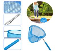 Filet de piscine télescopique, râteau, nettoyeur transparent, feuille, écumoire en acier inoxydable, cadre en maille, filet de poisson d'extérieur pour enfants, nouveauté 2023 Bleu
