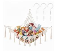 Filet de Rangement Peluches, Hamac Suspendu en Macramé, Organisateur de Peluche pour Chambre Enfant, Grande Capacité, Range Peluche à Suspendre Enfant, Blanc