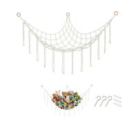 Filet de rangement pour peluches, beige, bohème, macramé, hamac | Filet de rangement d'angle avec 3 crochets à vis, organiseur de jouets pour chambre d'enfant, décoration
