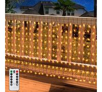Filet Lumineux Extérieur, 2 m x 1 m 100LED alimentée par batterie, lumières de clôture de jardin, fil vert, lumières de cascade intérieures avec télécommande, étanche (blanc chaud)