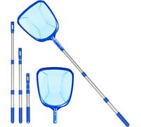 Filet pour skimmer de piscine - Kit de nettoyage pour étang - Nettoyage de la surface de l'eau - Tige télescopique réglable - Tige de 35 pouces - Couleur bleu