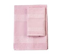 Filet - Set Serviettes avec Invité avec Insert en Toile Aida à Broder, Réalisé en Eponge de 100% Coton, Doux et Absorbant, Doux sur Peau, 100% Made in Italy, Teinte Unie, Couleur Rose