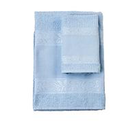 Filet - Set Serviettes avec Invité avec Insert en Toile Aida à Broder, Réalisé en Eponge de 100% Coton, Doux et Absorbant, Doux sur Peau, 100% Made in Italy, Teinte Unie, Couleur Ciel