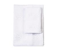Filet - Set Serviettes avec Invité avec Insert en Toile Aida à Broder, Réalisé en Eponge de 100% Coton, Doux et Absorbant, Doux sur Peau, 100% Made in Italy, Teinte Unie, Couleur Blanc