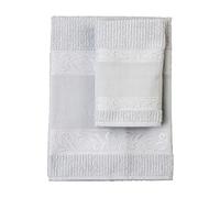 Filet - Set Serviettes avec Invité avec Insert en Toile Aida à Broder, Réalisé en Eponge de 100% Coton, Doux et Absorbant, Doux sur Peau, 100% Made in Italy, Teinte Unie, Couleur Gris