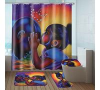 Fille africaine Salle de bain Rideau de douche Pedestal Rug Lid Toilette Couverture Tapis de bain Set Décor - Type A