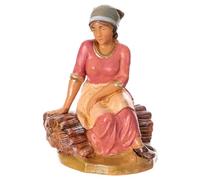 Fille assise sur tas de bois santon Fontanini pour crèche PVC de 12 cm