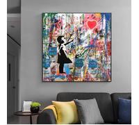Fille Chasing Ballon Pop Street Art Toile Peinture Affiches Graffiti Mur Art pour Salon Décor À La Maison 70x70cm Sans Cadre