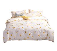 Fille Garçon Bébé Bambin 140x200cm Fleur Blanche Housse de Couette, 1 Personne Marocain Bohême Géométrique Bande Housses de Couette (Jaune fleur, 140x200cm/3 pcs)