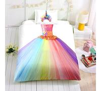 Fille Princesse Rose Robe Blanc Ballet Robe Effet 3D Housse de Couette 1 Personne, Charmant Animal Licorne Bleu Violet Jaune Literie (Coloré Robe, 140x200cm)