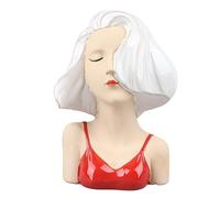 Fille Visage Vase Moderne Sculpture Décorative en Céramique Tête Fleur Vase pour Salon Chambre Bureau (Blanc)