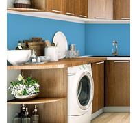 Film adhésif décoratif en vinyle vendu au mètre – Autocollant lavable et résistant à l'eau pour les murs et les meubles de cuisine – 60 cm x 50 m – Bleu glacier