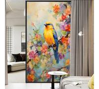 Film de fenêtre vintage oiseaux abstrait floral mignon nature animaux vitrail sans colle statique film de fenêtre pour la maison, le bureau, les magasins 45 x 60 cm