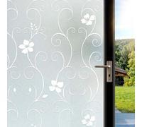 Film d'intimité Unyqoos® de 30x120 cm, adhésif et antistatique – opaque avec un motif floral blanc, effet vitrage dépoli, anti-UV, livré avec un cutter, un chiffon et une règle