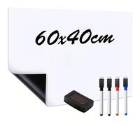 Film magnétique pour tableau blanc - 60 x 40 cm - Blanc - Effaçable - Avec 4 stylos et éponge - Pour tableau blanc magnétique - Pour réfrigérateur