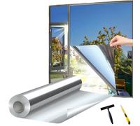 Film Miroir pour fenetre Anti Regard Anti UV avec Kit de Pose Film occultant Fenêtre Bon Effet Miroir Protection de la Vie privée pour Maison Bureau Magasin (Argenté, 118X200(cm))
