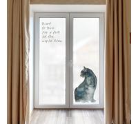Film Opaque Vitrage Gris Vert Chat Film Opaque Fenetre PVC Imperméable Pas de Colle Facile à Installer Protection de la Vie Privée Brise Vue Fenetre 60x116 cm (3 Pcs)