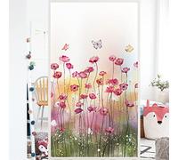Film Opaque Vitrage Papillon Coquelicot Film Vitre Anti Regard Film Occultant Fenêtre Anti Regard Film Electrostatique Vitre pour Salle de Bain 80×120cm