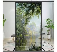 Film pour fenêtre effet givré décoratif paysage forestier peinture à l'huile adhésive statique autocollante sans colle (A, 42x90cm (16,5"x35,4"))