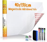 Film tableau blanc 90x120cm - Film magnétique 3M autocollant - Film tableau magnétique effaçable - Film ferro pratique blanc - Film tableau blanc y compris 4 marqueurs, grande gomme et 8 pins