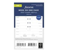 Filofax Recharge pour agenda 2027 - Format mini - Semaine sur une page - Papier blanc non ligné - Anglais - C68126-27