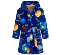 FILOWA Peignoir de Bain Enfant à Capuche Chaud Polaire Robe de Chambre, Coton Animaux Robes Doux Pyjamas Vêtements de Nuit pour Garçon 3-4 Ans, Bleu Planète