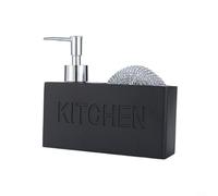 Filteilect Distributeur de savon avec porte-éponge 280 ml pour évier de salle de bain et cuisine, bouteille à main en résine, rangement intégré pour éponge, design peu encombrant, blanc (noir)