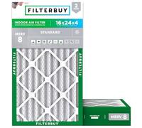 FilterBuy 16x24x4 MERV 8 Filtre à air plissé pour four AC (lot de 2 filtres), 16x24x4 - Argent