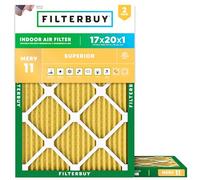FilterBuy 17x20x1 MERV 11 Filtre à air plissé pour four AC (lot de 2 filtres), 17x20x1 - Or