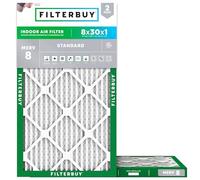 FilterBuy Filtre à air 8x30x1 MERV 8 plissé pour four AC (lot de 2 filtres), 8x30x1 - Argent