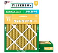 Filterbuy Lot de 2 filtres à air plissés pour four CVC 24 x 25 x 4 MERV 11 anti-allergènes (taille réelle : 60 x 62 x 9 cm)
