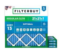 Filterbuy Lot de 4 filtres à air plissés MERV 13 Optimal Defense (21 x 21 x 1), filtres à air plissés pour fournaise CVC (taille réelle : 20.88 x 20.88 x 0.75 pouces)