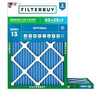 Filterbuy MERV 13 Lot de 2 filtres à air 20 x 25 x 1, protection optimale contre la fumée et les allergies, plissés électrostatiques, fabriqués aux États-Unis (taille réelle : 19,50 x 24,50 x 0,75)