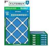 Filterbuy MERV 13 Optimal Defense Lot de 6 filtres à air plissés pour chaudière CVC 16 x 61 x 1