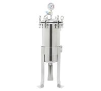 Filtre à cartouche en acier inoxydable 304 - Corps de filtre de type vertical - Hauteur réglable - Équipé d'un manomètre - Surface de filtration de 0,09 m² - Débit de 0 à 6 tonnes/heure - Argenté
