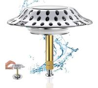 Filtre à cheveux à double fonction, siphon de baignoire 2 en 1 à double fonction, filtre à cheveux pour baignoire, en laiton chromé avec double joint d'étanchéité, filtre à cheveux anti-obstruction