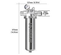 Filtre à eau domestique - Préfiltre à sédiments - Maille de 40 µm - Corps en acier inoxydable 316 - Adapté à l'eau du réseau et à l'eau de puits - Fonctionnement sans électricité - 25 cm, DN25