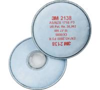 Filtre à particules 3M 2138 P3R avec charbon actif offrant une protection supplémentaire contre les gaz et les vapeurs organiques en dessous de la valeur limite ainsi que contre l'ozone jusqu'à 10 foi