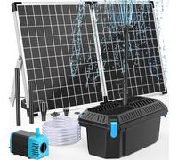 Filtre pour bassin alimenté à l'énergie solaire - Kit comprenant une pompe pour fontaine - Entretien des bassins d'eau - Filtration 3 en 1 - Débit de 1620 litres/heure - Noir