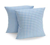 FILU Lot de 2 housses de coussin, 40 x 40 cm, couleur au choix, à carreaux bleu clair/blanc, housse de coussin, coussin de canapé, coussin décoratif, 100 % coton, décoration pour n'importe quelle