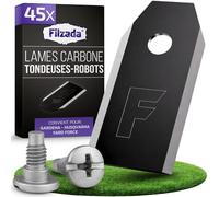 Filzada® 45x Lames Robot Tondeuse Carbone compatible avec Husqvarna | Lame de Rechange Longue Durée adaptée pour Gardena Sileno, Yard Force, Automower R40Li - Acier Titane - Vis Incluses - Coupe