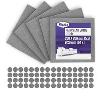 Filzada® Patins Feutre à Découper 5X 20x20 cm + 64x Ø 20 mm - Gris Adhésif | Patin Chaise, Meuble - Protection Sol Anti Rayures - Parquet, Stratifié, Carrelage, Vinyle - Glisse Silencieuse - Bricolage