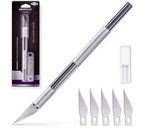 Filzada® Scalpel de Précision + 5 Lames de Rechange - Cutter Modélisme | Couteau Modelisme Aluminium Antidérapant - Lame Acier Carbone Ultra Tranchante - Papier, Tissu, Fondant, Cuir - Bougie DIY