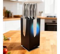 Fimaten Bloc à couteaux magnétique rotatif à 360° en acier inoxydable - Sans couteau - Noir - Bloc magnétique universel pour couteaux de cuisine - Porte-couteaux pour couteaux et outils